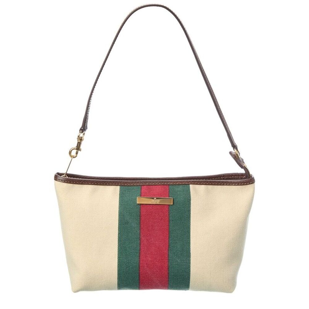 Gucci Small Canvas & Leather Pouch With Strap, White